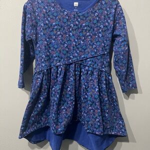 Tea Collection Blue Floral Knit Long Sleeve Dress Size 3 High Low Girls